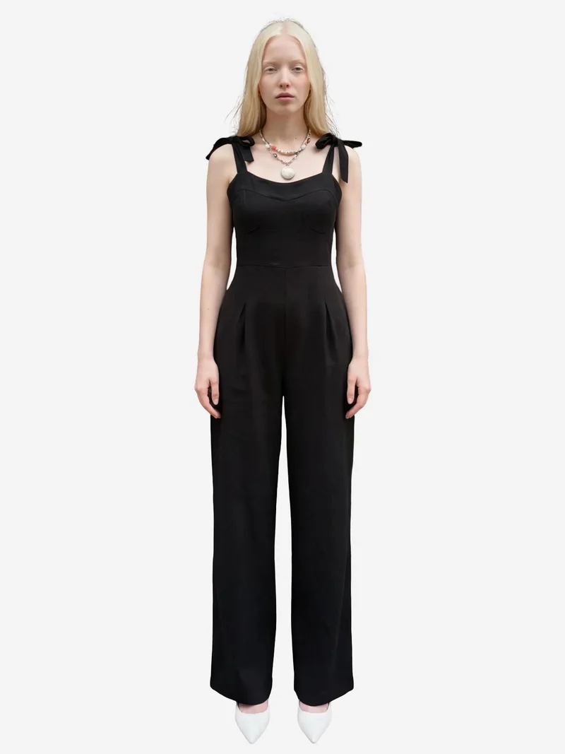 MY FASHION Sweetheart Neck Linen Blend Jumpsuit